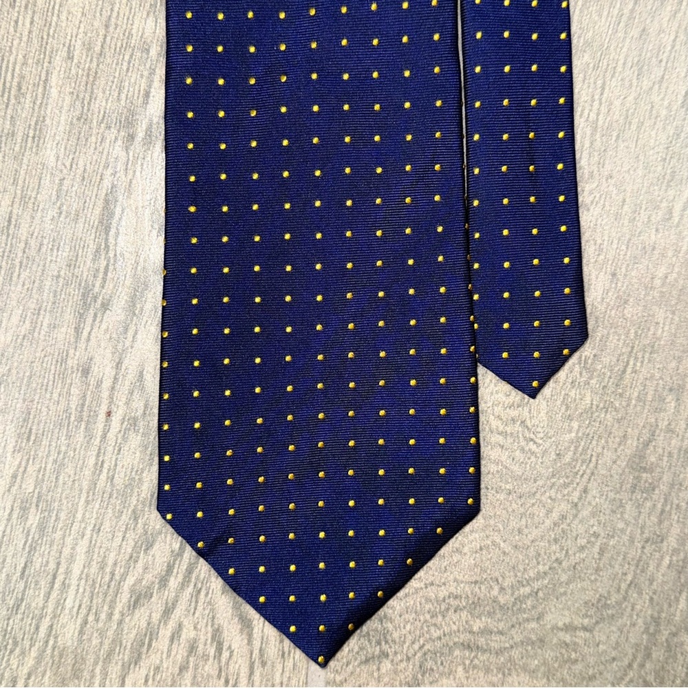 Lauren Ralph Lauren Men's Silk Neck Tie Navy with Gold Polka Dots Made in USA